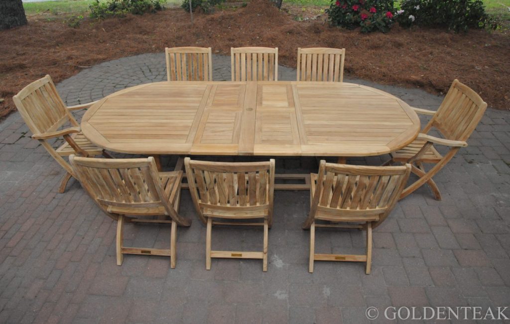 Teak Outdoor Dining Set Oval Table and 8 Chairs.