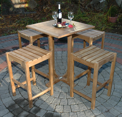 Teak Square Bar Table and Bar Chairs