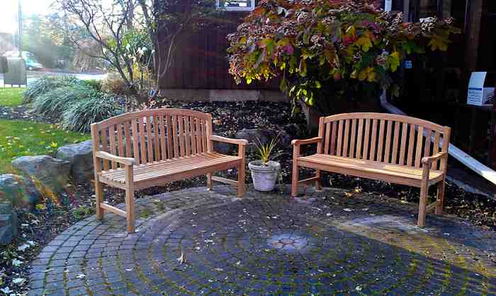 outdoor teak bench in garden - outdoor wood benches