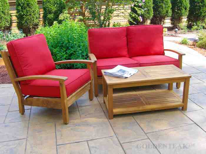 Goldenteak deep seating cushions with thick foam core and weather resistant fabric