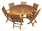 Teak Dining Set for 6, Round Table 60", 6 Rockport Folding Chairs w arms