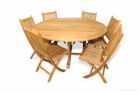 Teak Dining Set for 6, Round Table 60", 6 Rockport Folding Side Chairs