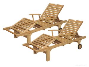 Teak Chaise Sunlounger with arms - PAIR