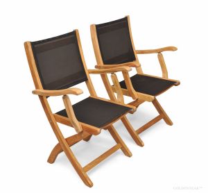 Teak  folding Providence Chair with Batyline Black PAIR