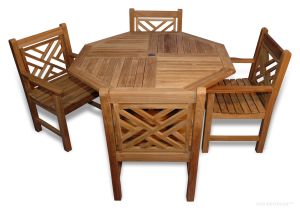 Teak Dining Set, Octagon Table 48 inch, 4 Chippendale  Dining Chairs