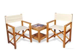 Directors Chair Conversation Set in Teak, 2 Directors Chairs and 1  end table