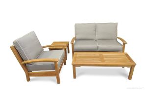 Teak Outdoor  Conversation Set  with Love Seat Club Chair Mission Coffee Table and End Table