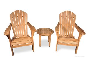 Teak Adirondack Chair Pair Set with Round End Table