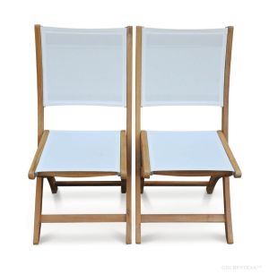 Teak Folding Side Chair White Sling Seat PAIR- Providence Collection