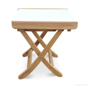 Teak and White Sling  footstool side table