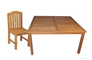 Teak Outdoor Dining Set for 8, 60 in Sq Table and 4 Aquinah Side Chairs