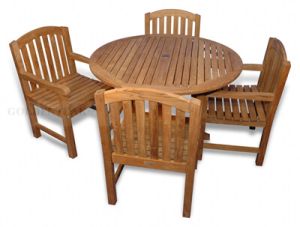 Teak Dining Set for 4, 48in Padua Round Teak Table with 4 Aquinah Arm Chairs