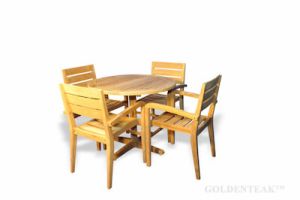 Teak Dining Set Round Table and 4 Stacking chairs