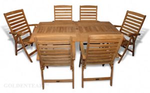 Teak Dining Set Sutton Table and 6 Portsmouth Recliner Chairs