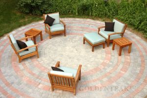 Goldenteak Teak Deep Seating Club Chairs, Ottoman and Teak End Table (MA)