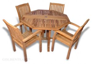 Teak Outdoor Patio Set, Octagon Folding Table and 4 Millbrook Dining Chairs