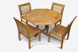Teak Patio Set for 4, Octagon table and 4 Teak Side Chairs - Goldenteak
