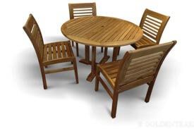 Teak Dining Set for 4 Round Table and 4 Side Chairs