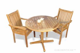 Teak Dining Set for 2, Round Table and 2 stacking chairs