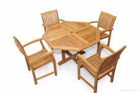 Teak Dining Set Octagon Table (52 in D), 4 Teak Millbrook Chairs