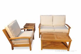 Teak Outdoor Seating Conversation Set with Loveseat, Coffee Table, End Table