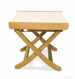 Teak footstool with cream color Batyline fabric