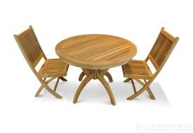 Teak Dining Set for 2 - Newport Collection - Round Table and 2 folding Chairs - Goldenteak