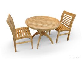 Patio Dining Set for 2, Teak Round Table and 2 Teak Side Chairs