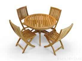 Teak Patio Set for 4 - Round Table and 4 Providence Side Chairs - Goldenteak