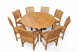 Teak Outdoor Dining Set for 8 - 60in Round Table 8 Chairs | Premium Teak