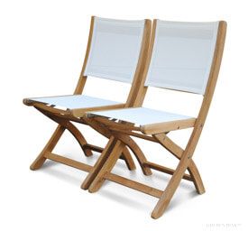 Teak Folding Side Chair with White Sling Fabric - Providence Collection