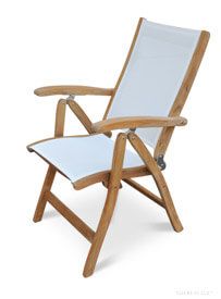 Teak Recliner Chair White Sling Fabric | Goldenteak