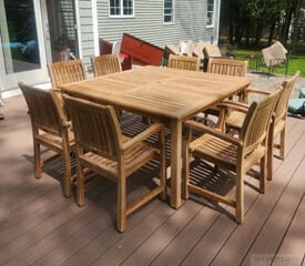60 in Square Teak Table with 8 Chairs - Patio Set Customer Install Photo Goldenteak