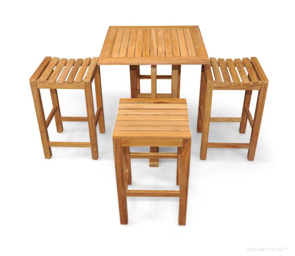 Teak Bar Table and Bar Stools Set | Teak Outdoor Bar Furniture