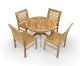 Teak Patio Set for 4, Round Pedestal Table, 4 Westerly Dining Side Chairs