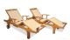 Teak Chaise Lounge Sunlounger PAIR  with arm, Cream Sling Fabric