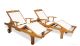 Teak Chaise Lounge Pool & Deck Sunlounger PAIR with arm, White Sling Fabric