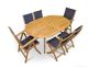 Teak Patio Dining Set for 6 Navy Sling with Reclining and Folding Chairs