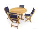 Teak Patio Dining Set Round Table Navy Folding Chairs seats 4