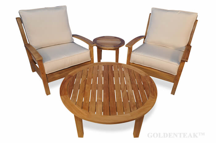 Teak Deep Seating Club Chairs - Chappy Collection - round teak coffee table