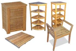 Teak Shower Benches, Teak Bath Mats, Teak Hampers, Teak Shelves