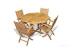 Teak Octagon Table 52"D, 4 Rockport Chairs with arms
