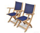 Teak Folding  Providence Chair with Sling Batyline Navy Fabric PAIR