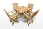 Teak Bistro Dining Set -  Square Pedestal Table and 4 Folding Arm Chairs