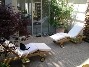 Goldenteak Teak Chaise Lounge, Sun Loungers on Manhattan Roof Deck