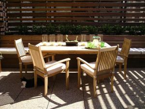 Teak Patio Set - NY-Extension Table Teak Stacking Chairs