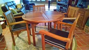 Teak Round Extension Table, Tisbury Stacking Chairs - Customer Photo Goldenteak
