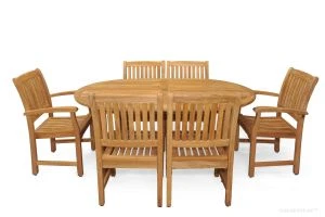 Teak Patio Dining Set for 6 - Oval Table & 6 Chairs