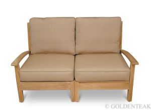 Teak Modular Sectional Outdoor Loveseat with Cushions.  57.5 in W X 29.5in D X 35in H