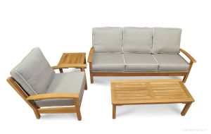 Teak Outdoor Sofa and Club Chair Set with Mission Coffee Table and End Table